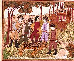 killing tiger is a sport since colonial time, embroidered quilt
