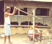 traditional bamboo drillin- in Noakhali requires only two pieces of Bamboo